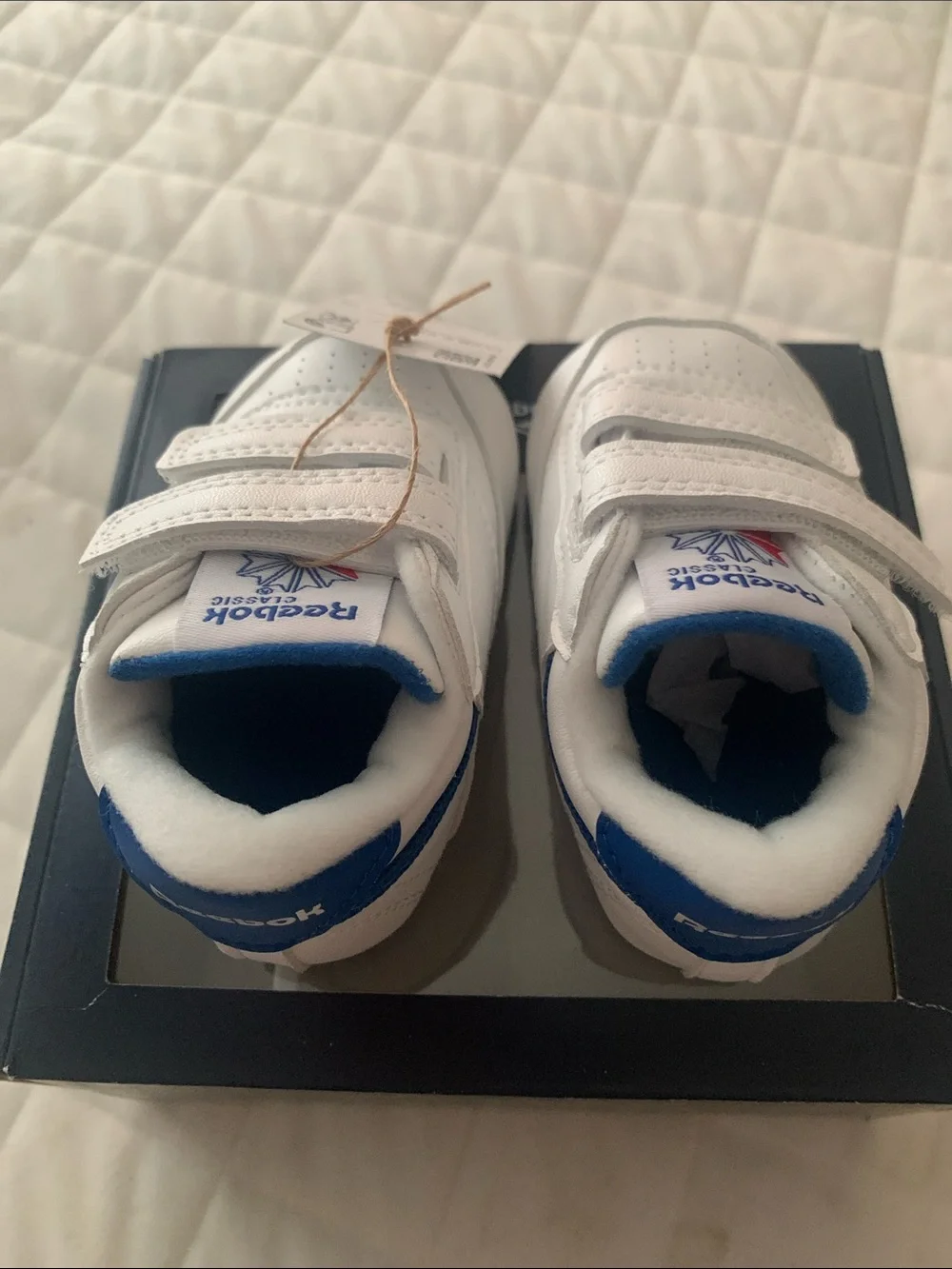 Reebok Baby Club C Crib Shoes in White with Blue Logo